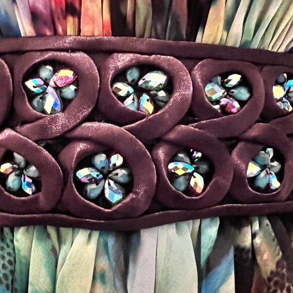 La Famme Long Maxi Multi Color Tropical Sz 0-Strapless Beaded Floral Waist Dress - Picture 11 of 15